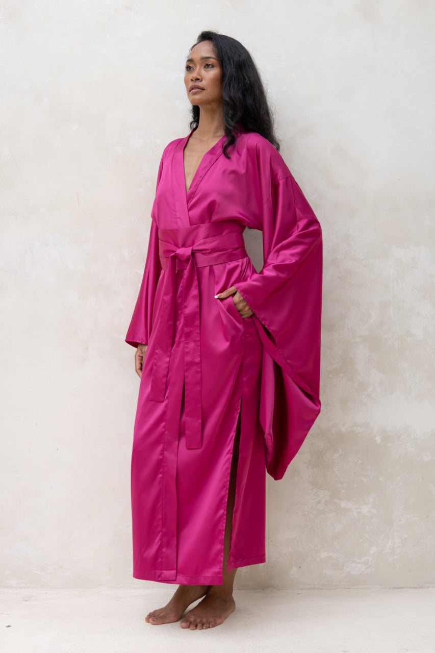 Long Silky Satin Kimono Robe