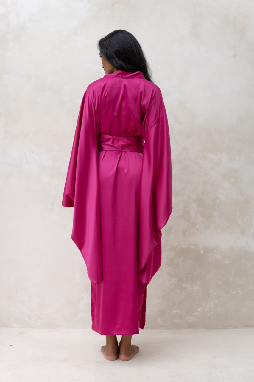 Long Silky Satin Kimono Robe