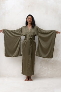 Long Silky Satin Kimono Robe