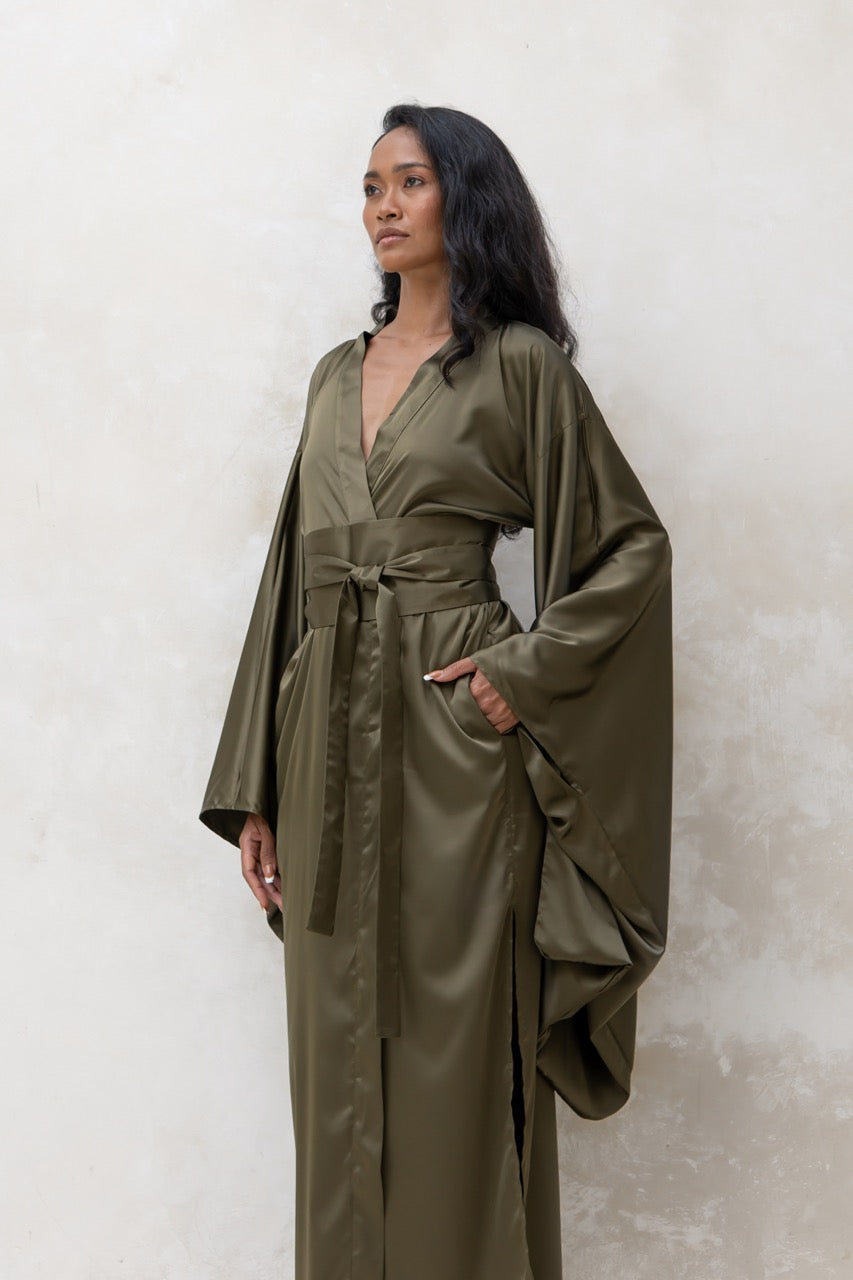 Long Silky Satin Kimono Robe