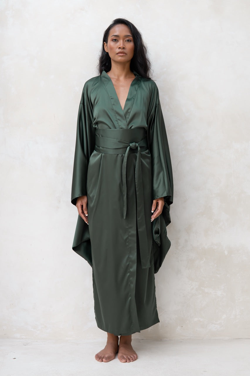 Long Silky Satin Kimono Robe