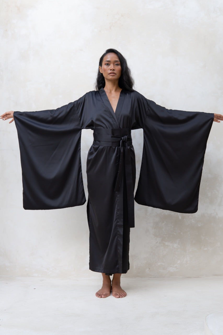 Long Silky Satin Kimono Robe