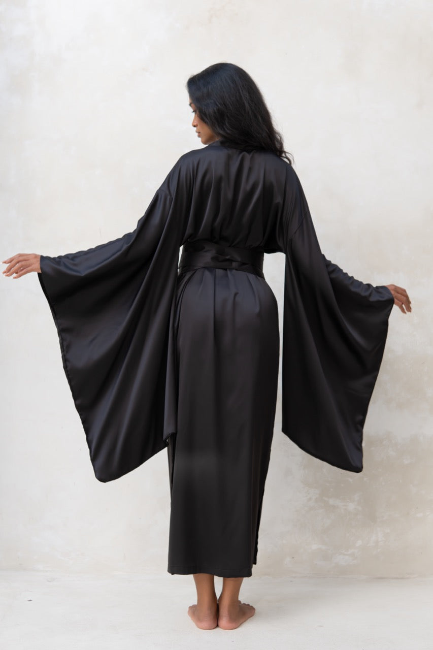 Long Silky Satin Kimono Robe