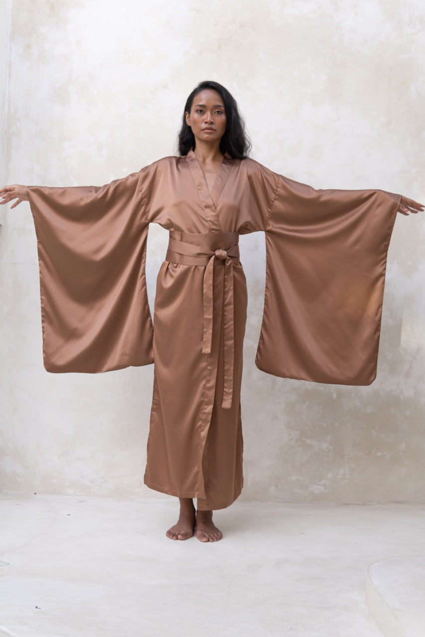 Long Silky Satin Kimono Robe