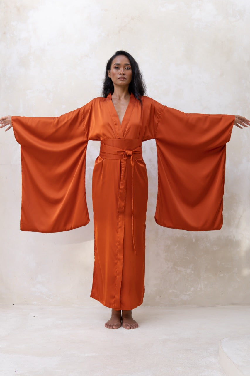 Long Silky Satin Kimono Robe