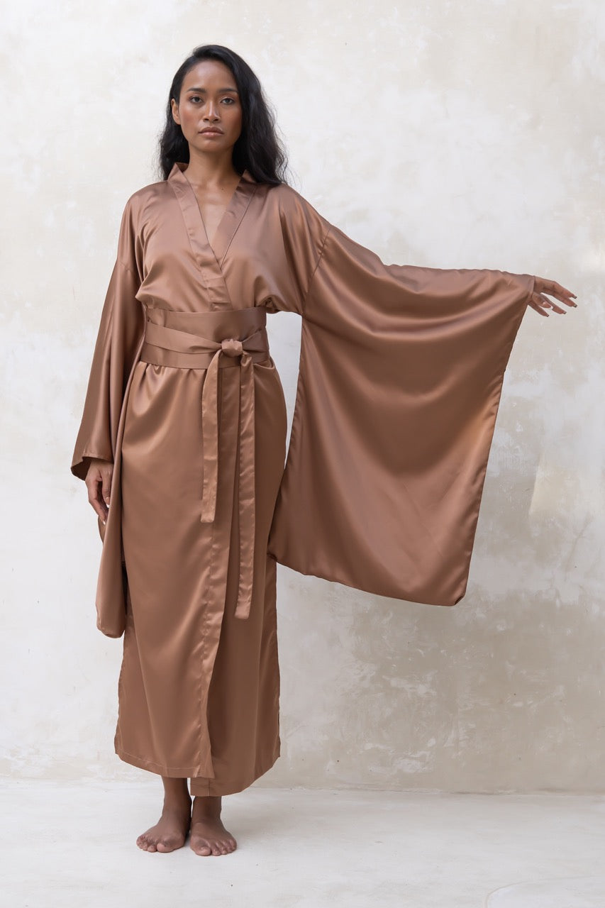 Long Silky Satin Kimono Robe