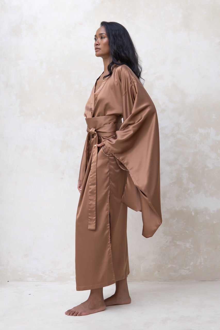 Long Silky Satin Kimono Robe