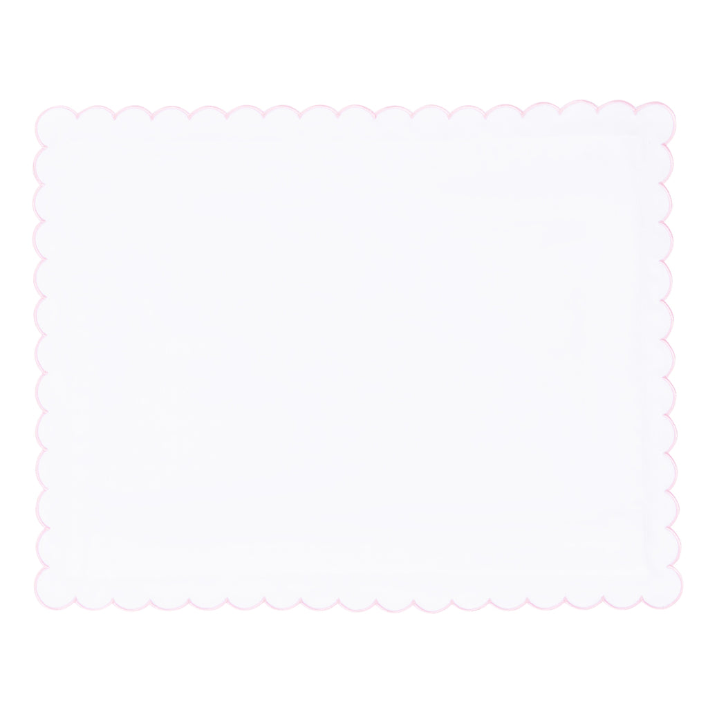 Little English baby pillow case with scallop edge trimmed in light pink embroidery, nursery goods for baby