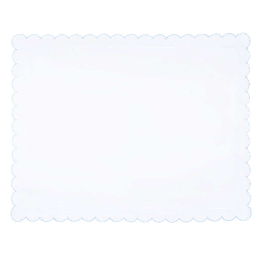 Little English baby pillow case with scallop edge trimmed in light blue embroidery, nursery goods for baby