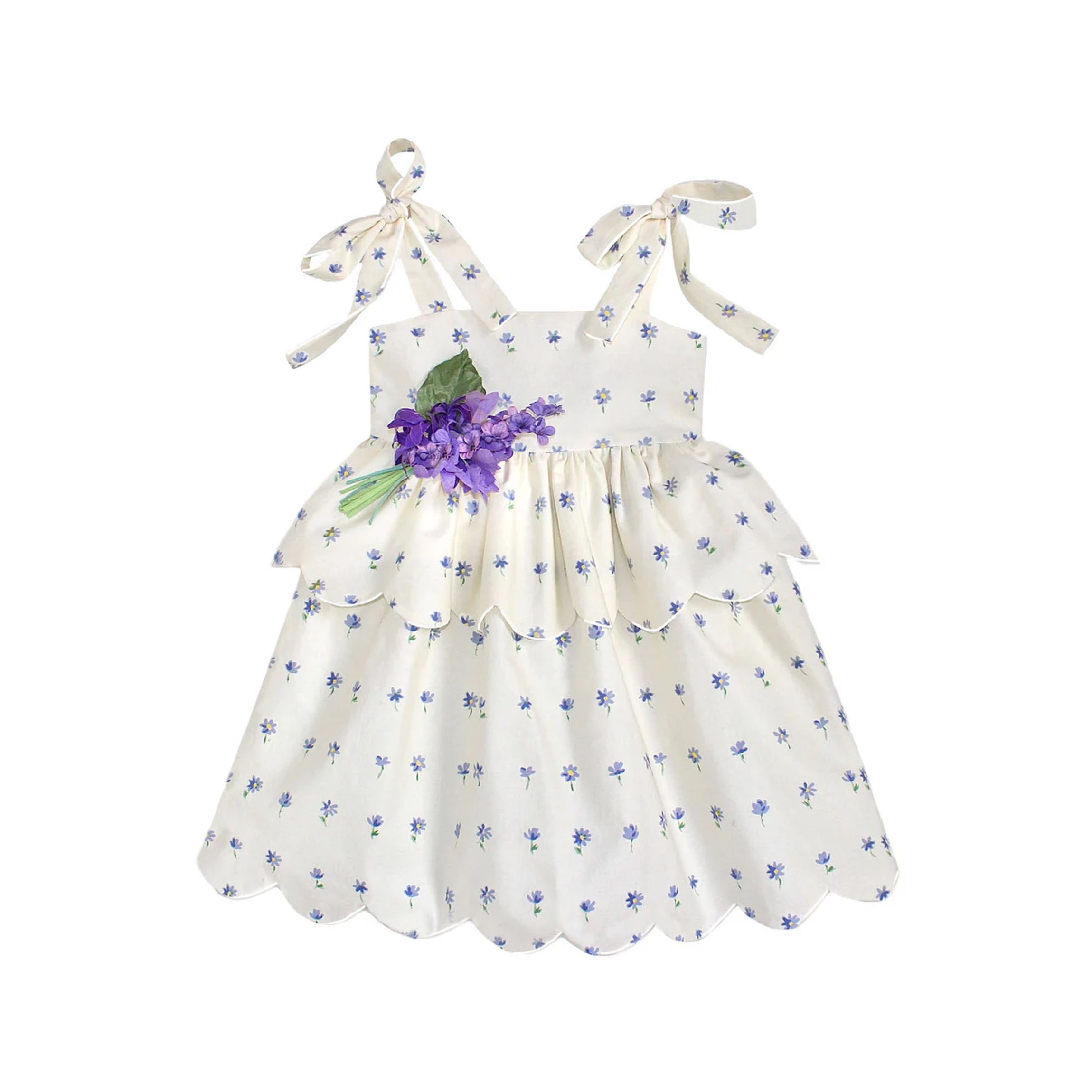 Scallop Peplum Petal Dress in Periwinkle Daisies