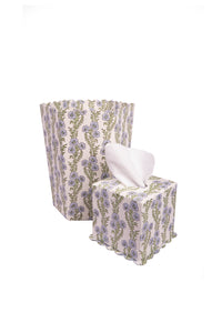 Scallop Waste Bin / Storage Bin in Forget Me Not Blockprint