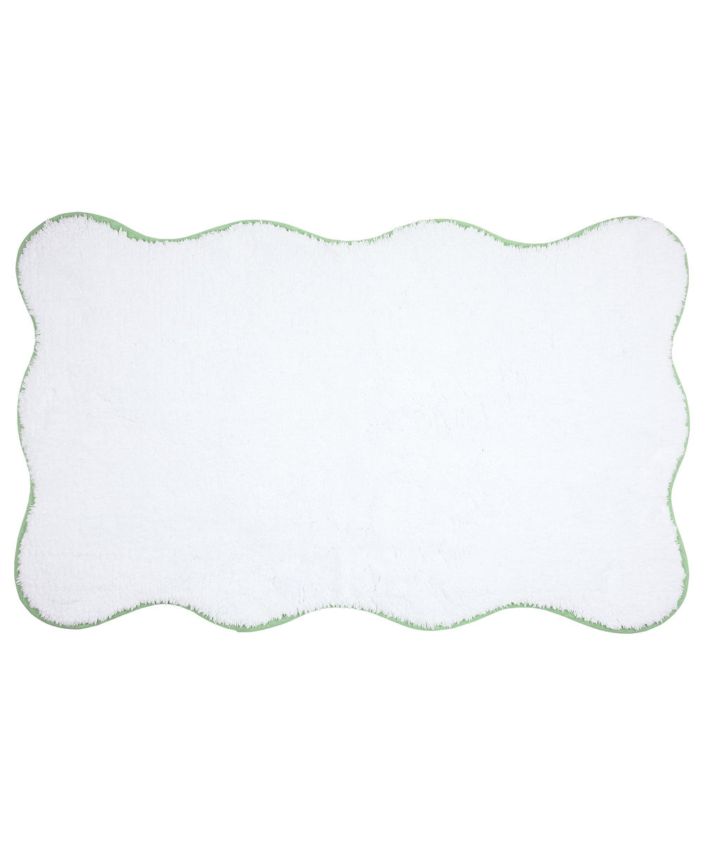 Rebecca Udall Luxury Scalloped Wavy Piped Edge Bath Mat, White with Green Trim