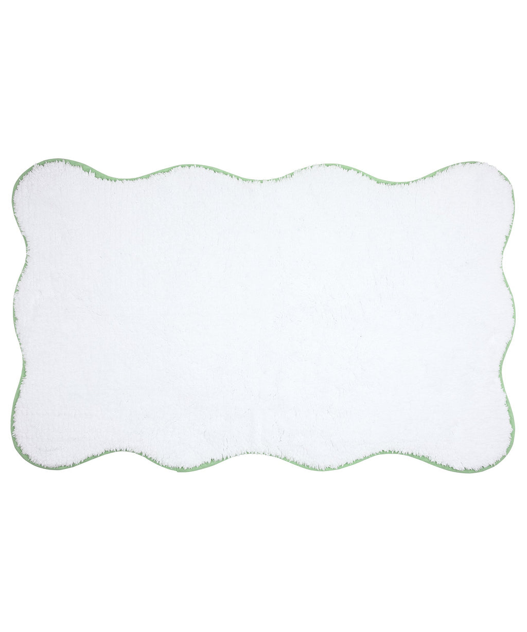 Rebecca Udall Luxury Scalloped Wavy Piped Edge Bath Mat, White with Green Trim