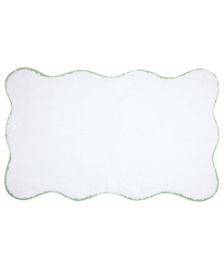 Rebecca Udall Luxury Scalloped Wavy Piped Edge Bath Mat, White with Green Trim