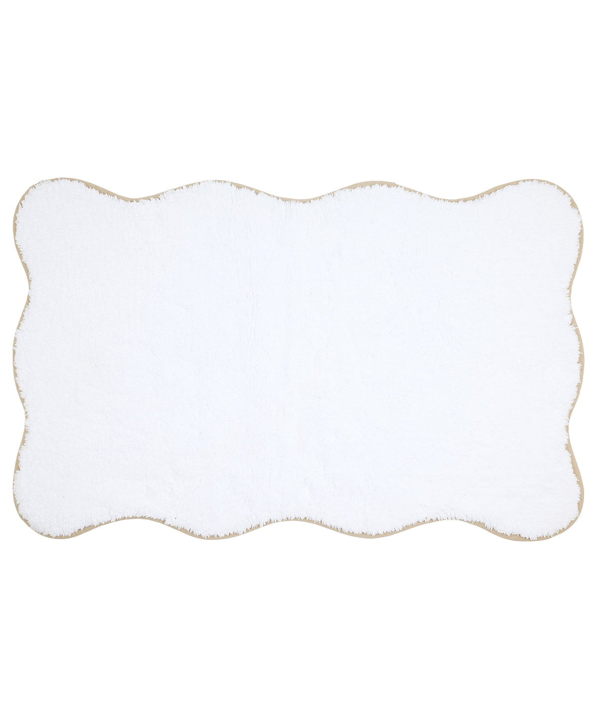 Rebecca Udall Luxury Classic Cotton Scalloped Wavy Piped Edge Bath Mat, White with Taupe Sand Beige Trim