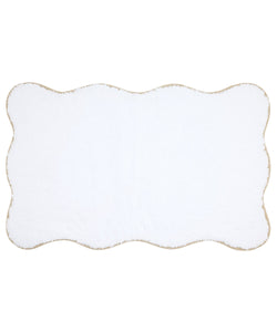 Rebecca Udall Luxury Classic Cotton Scalloped Wavy Piped Edge Bath Mat, White with Taupe Sand Beige Trim