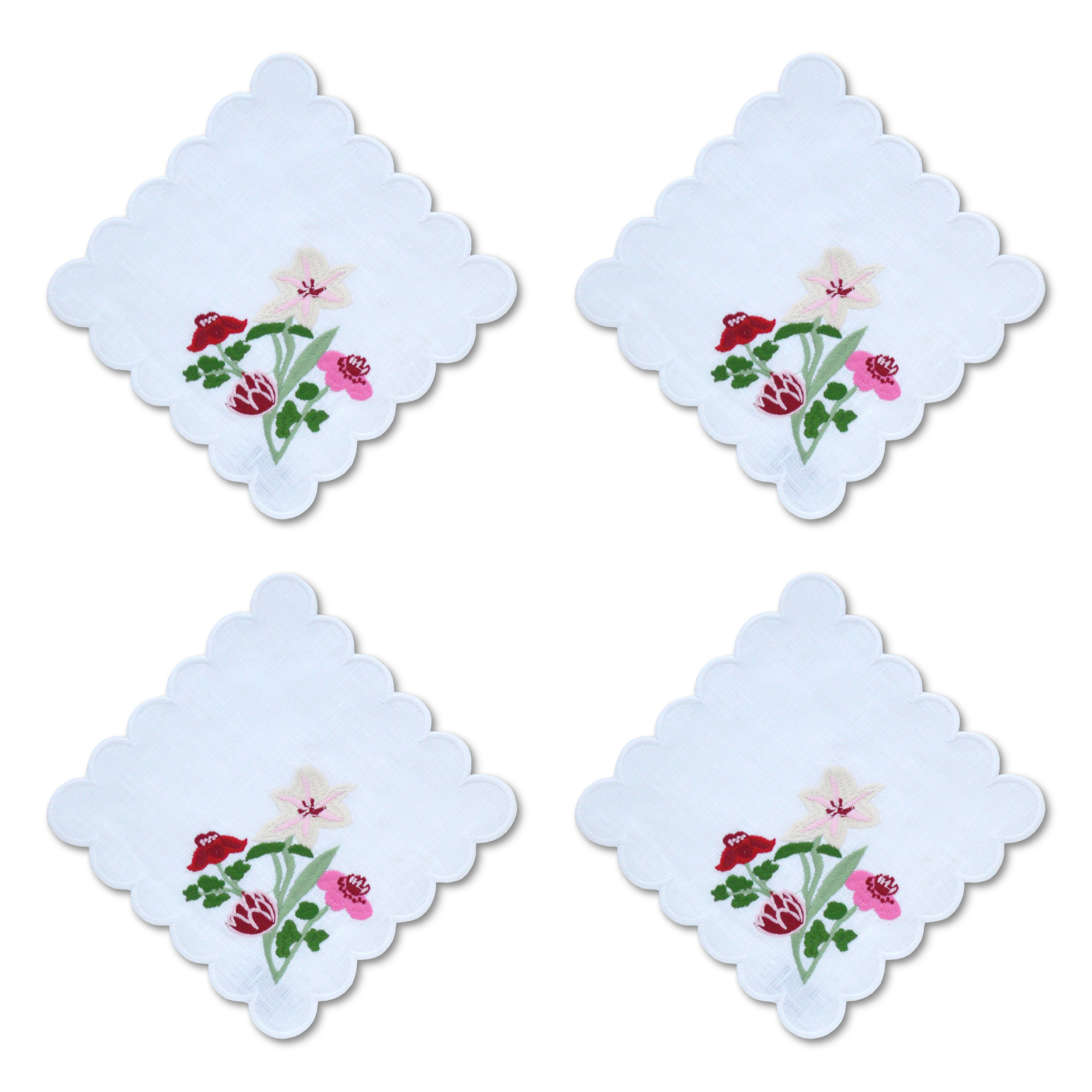 Scalloped Flower Cocktail Napkins (4) Burgundy Chefanie 