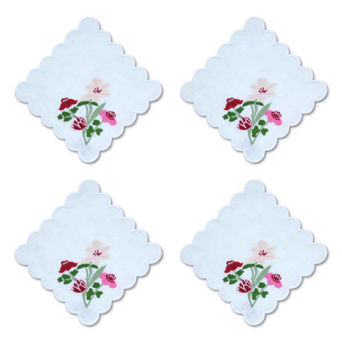 Scalloped Flower Cocktail Napkins (4) Burgundy Chefanie 