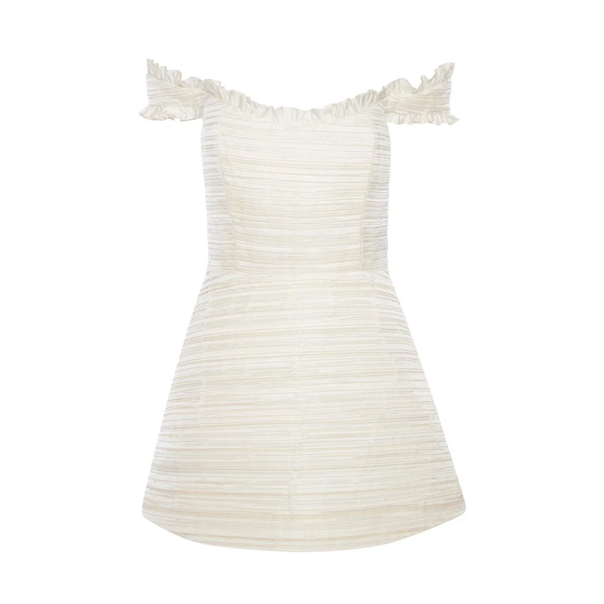 Scarlett Pleated Off-The-Shoulder Mini Dress in Duchess Satin