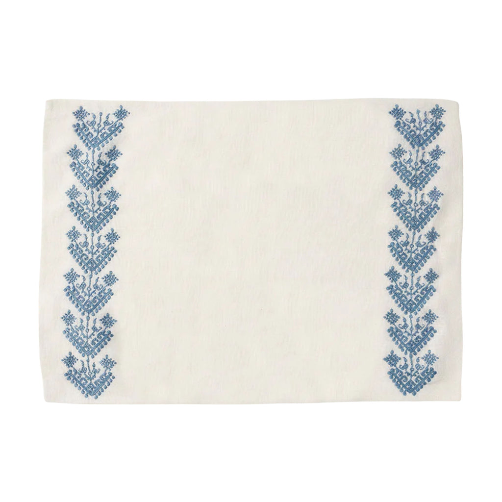 Schemata Embroidered Linen Placemat in Blue