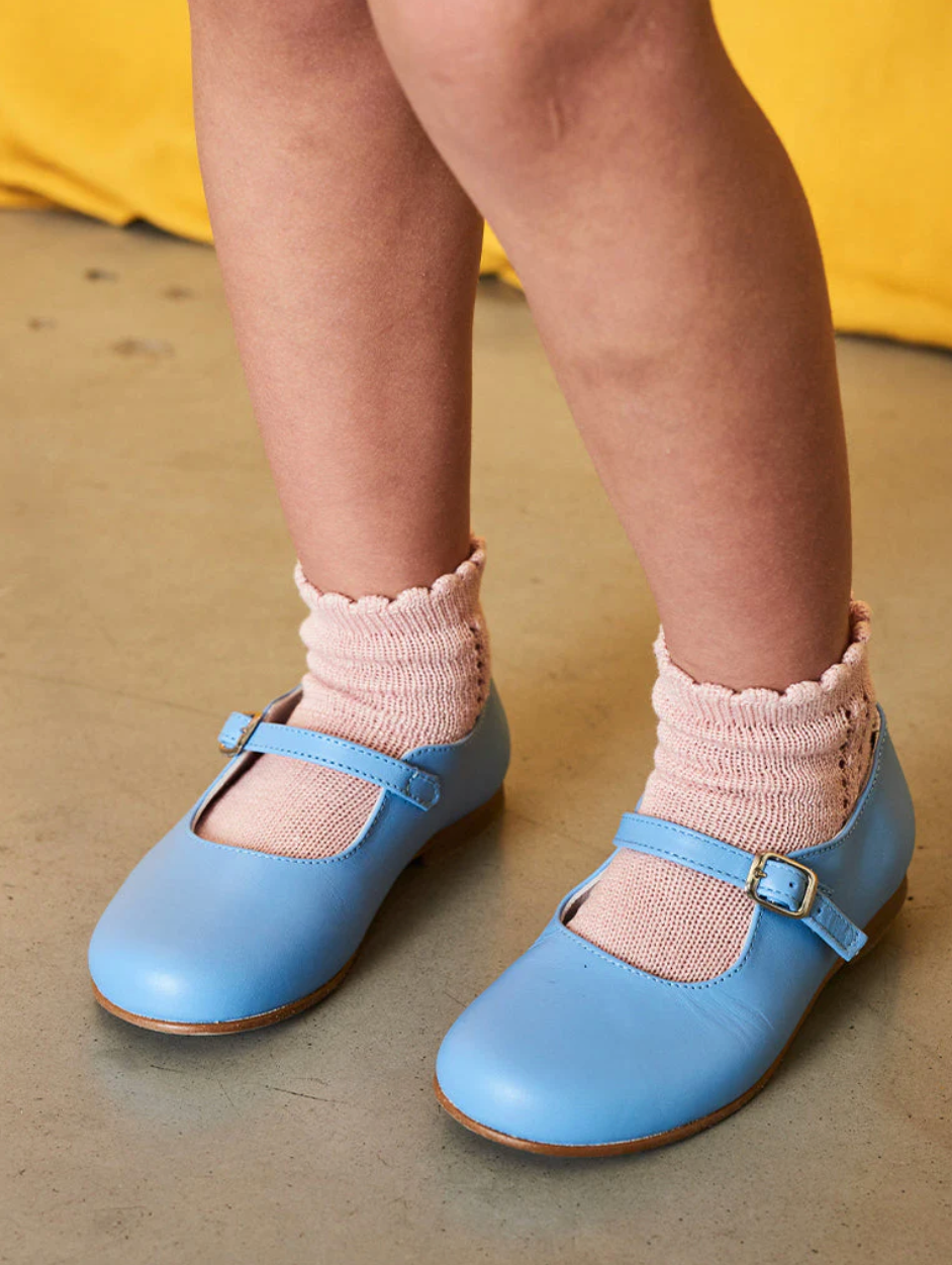 La Coqueta Mary Janes in Dusty Blue