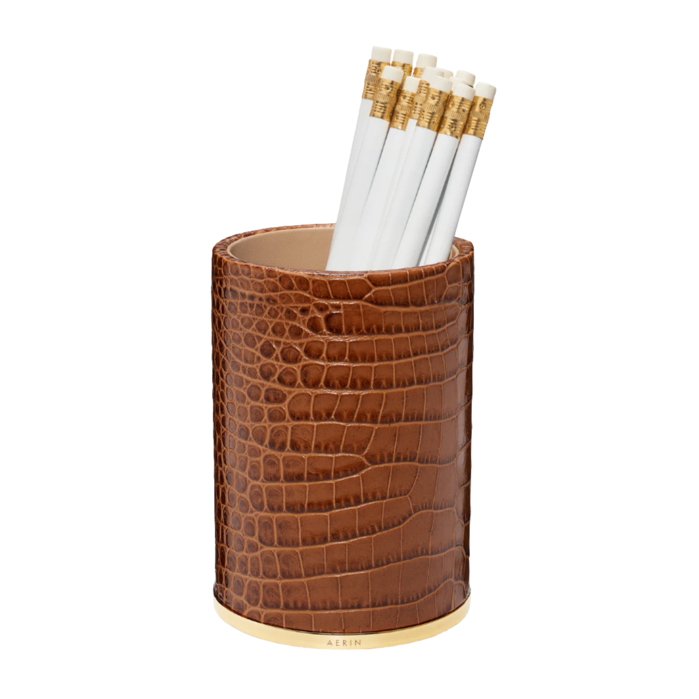 Classic Croc Leather Pencil Cup in Chestnut