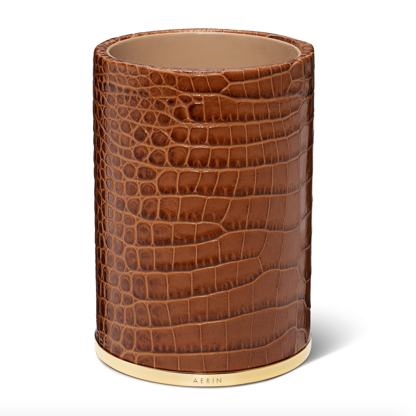 Classic Croc Leather Pencil Cup in Chestnut