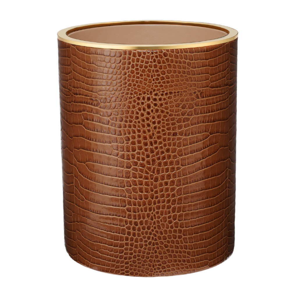 Classic Croc Leather Wastebasket in Chestnut