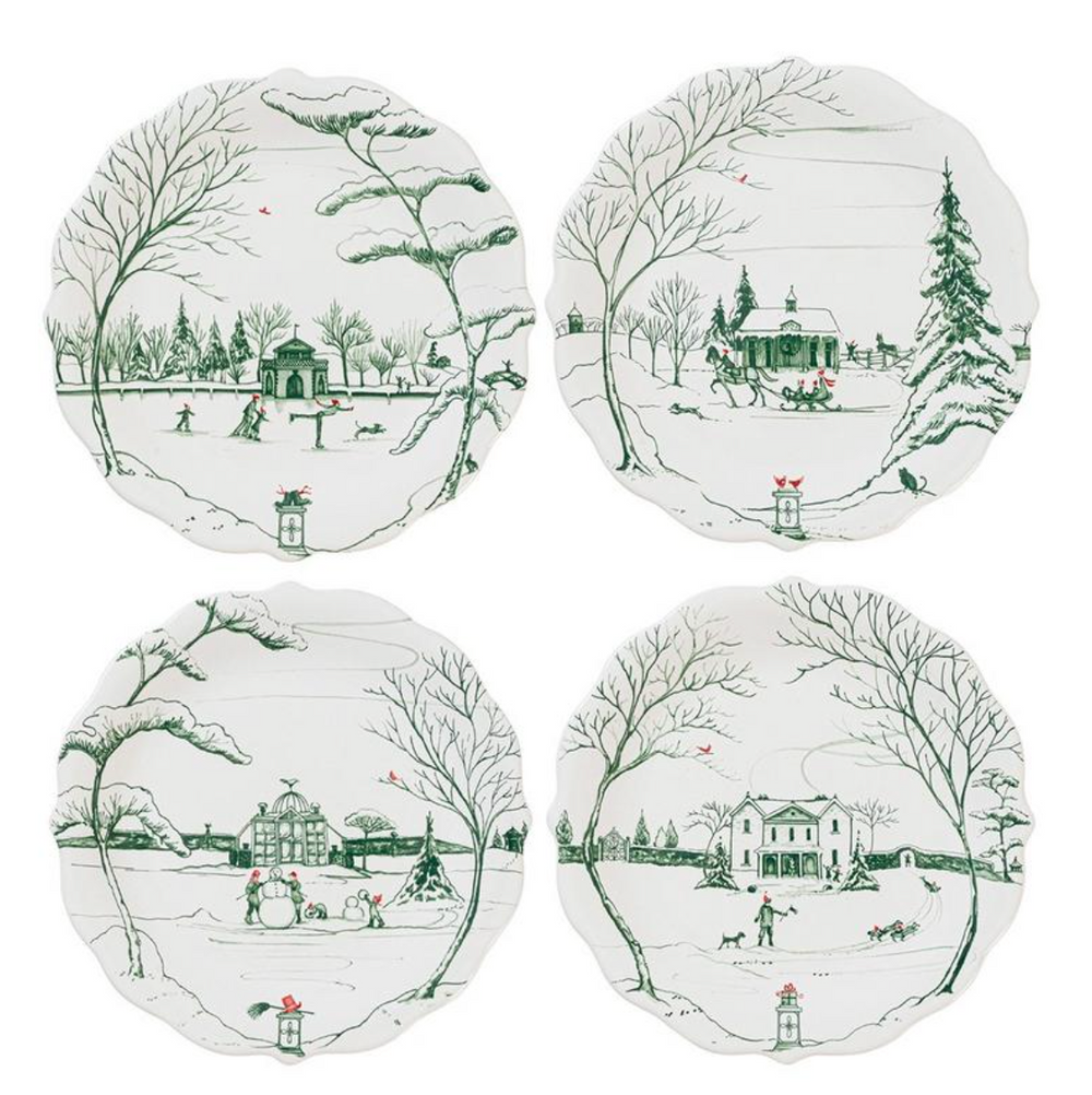 Country Estate Winter Frolic Party Plate Assorted, Set of 4 in Evergreen