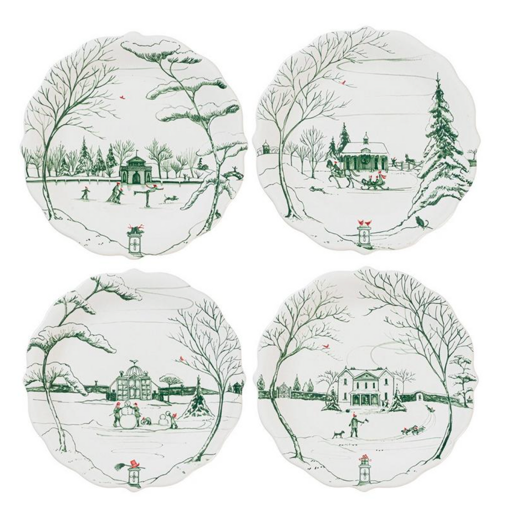 Country Estate Winter Frolic Party Plate Assorted, Set of 4 in Evergreen