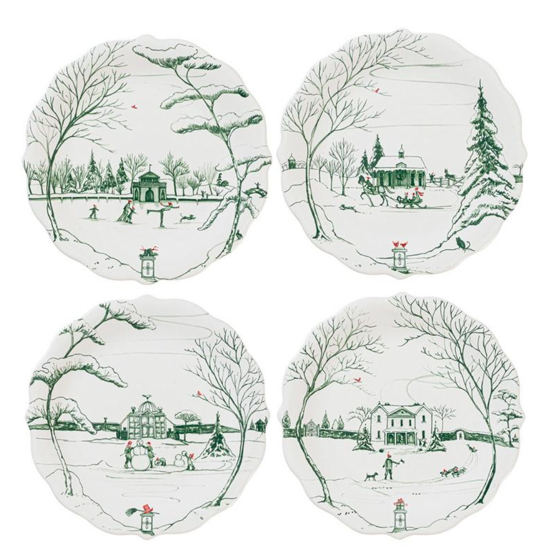 Country Estate Winter Frolic Party Plate Assorted, Set of 4 in Evergreen