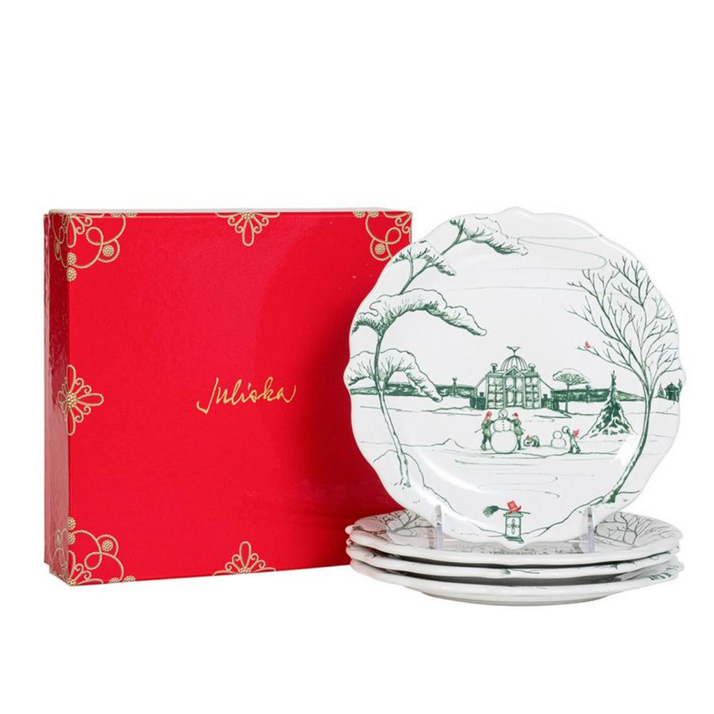 Country Estate Winter Frolic Party Plate Assorted, Set of 4 in Evergreen