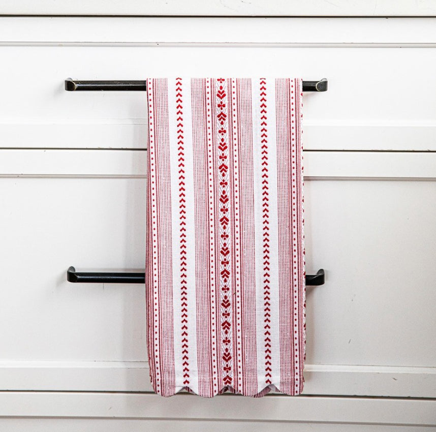 Villa Stripe Kitchen Towel, Set of 2 in Ruby