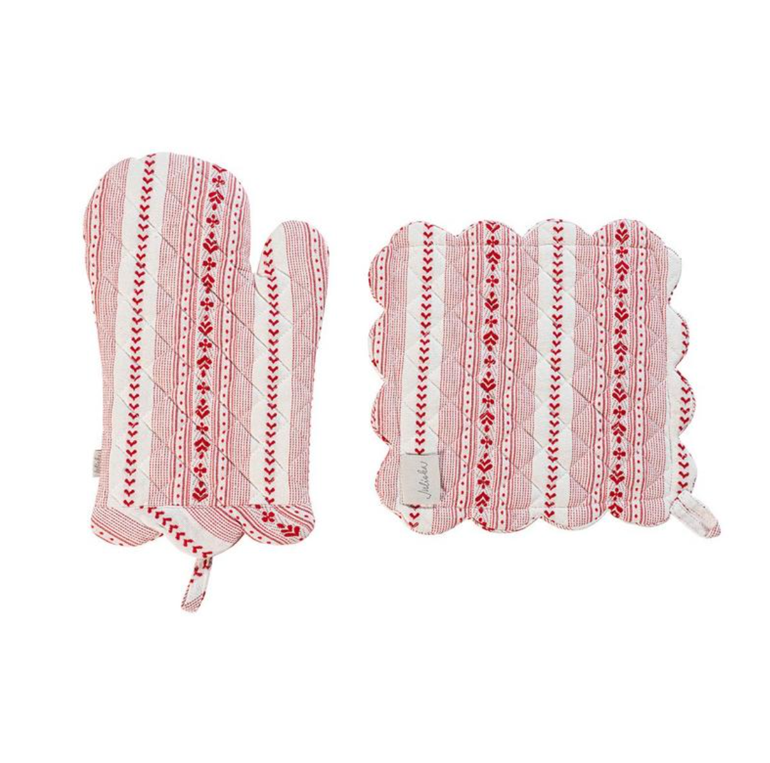 Villa Stripe Oven Mitt and Pot Holder, Set of 2 in Ruby