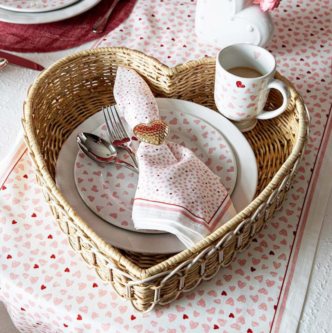 Provence Rattan 16" Heart Tray in Whitewash