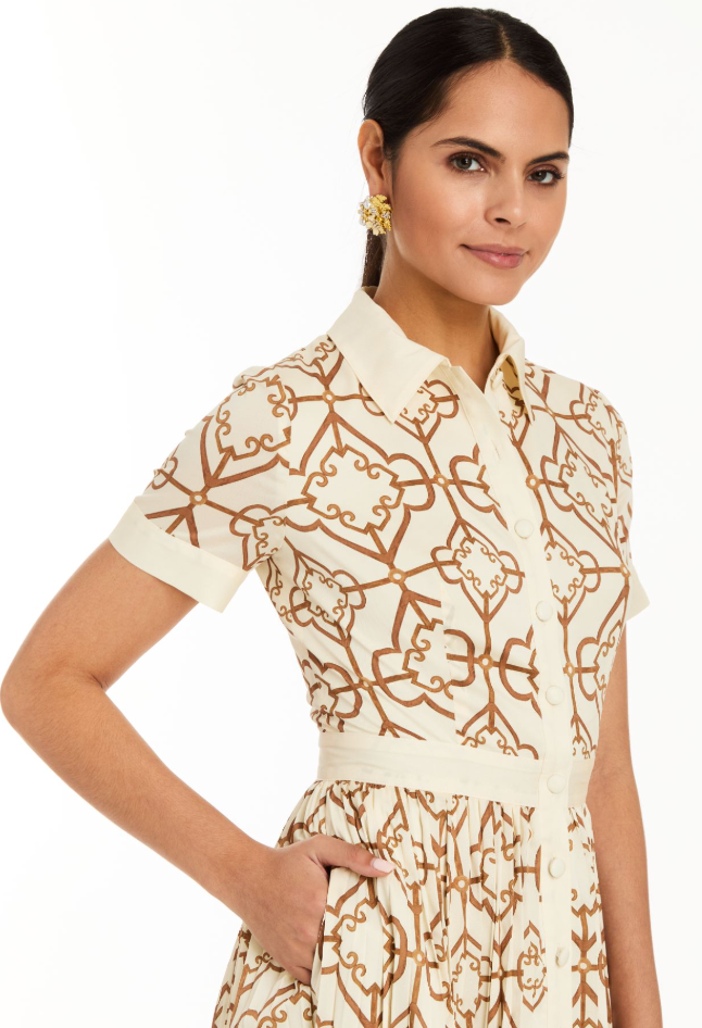 Billie Collared Shirt Dress in Quatrefoil Tile