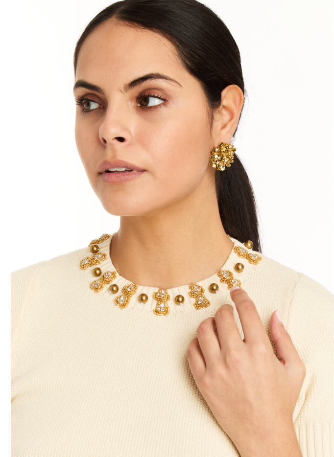 Drew Crew-Neck Sweater in Panna Cotta Ivory