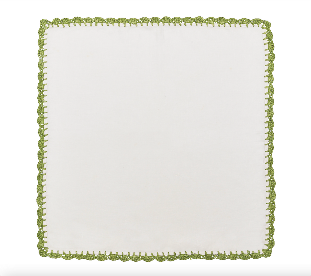Shell Edge Napkin in White & Green, Set of 4