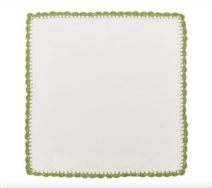 Shell Edge Napkin in White & Green, Set of 4