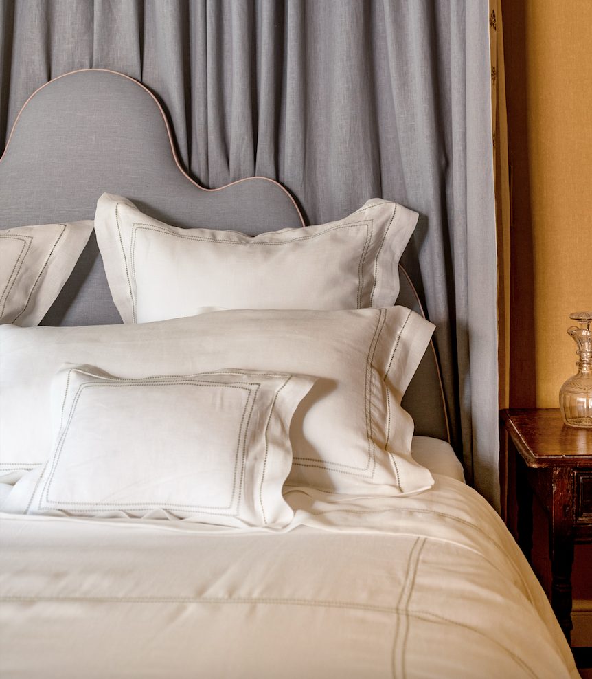 Elizaveta Duvet Cover in Botanical Green Hemstitch