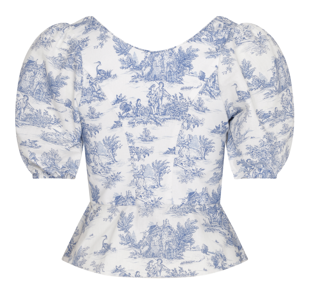 Roya Bodice in Toile de Jouy Blue