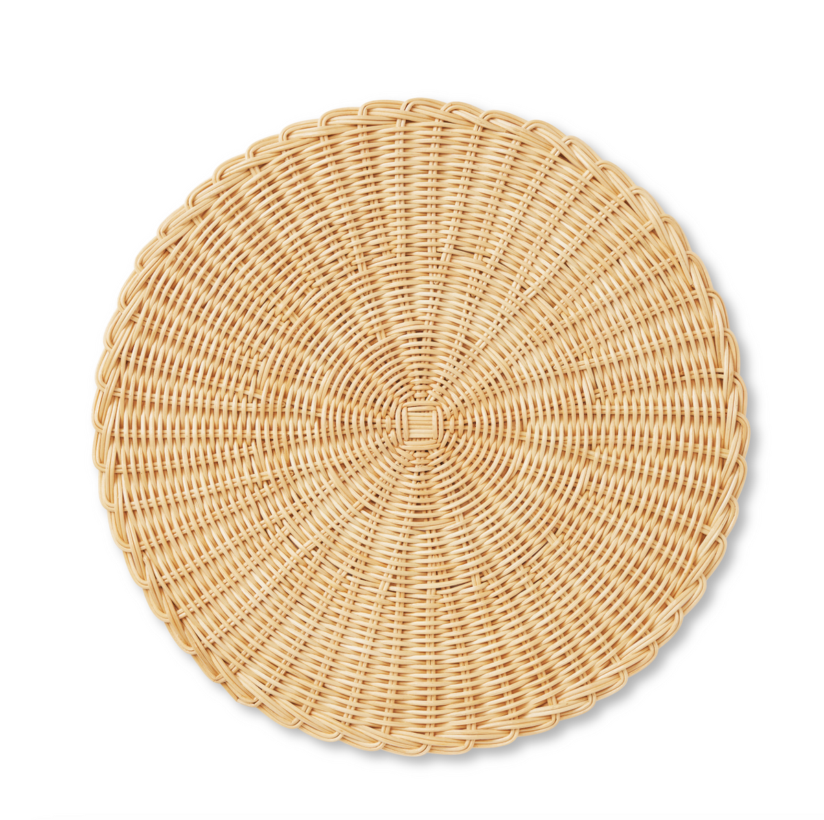 Top view of Freya Placemat showcasing hand-woven wicker and looped edging on a white background