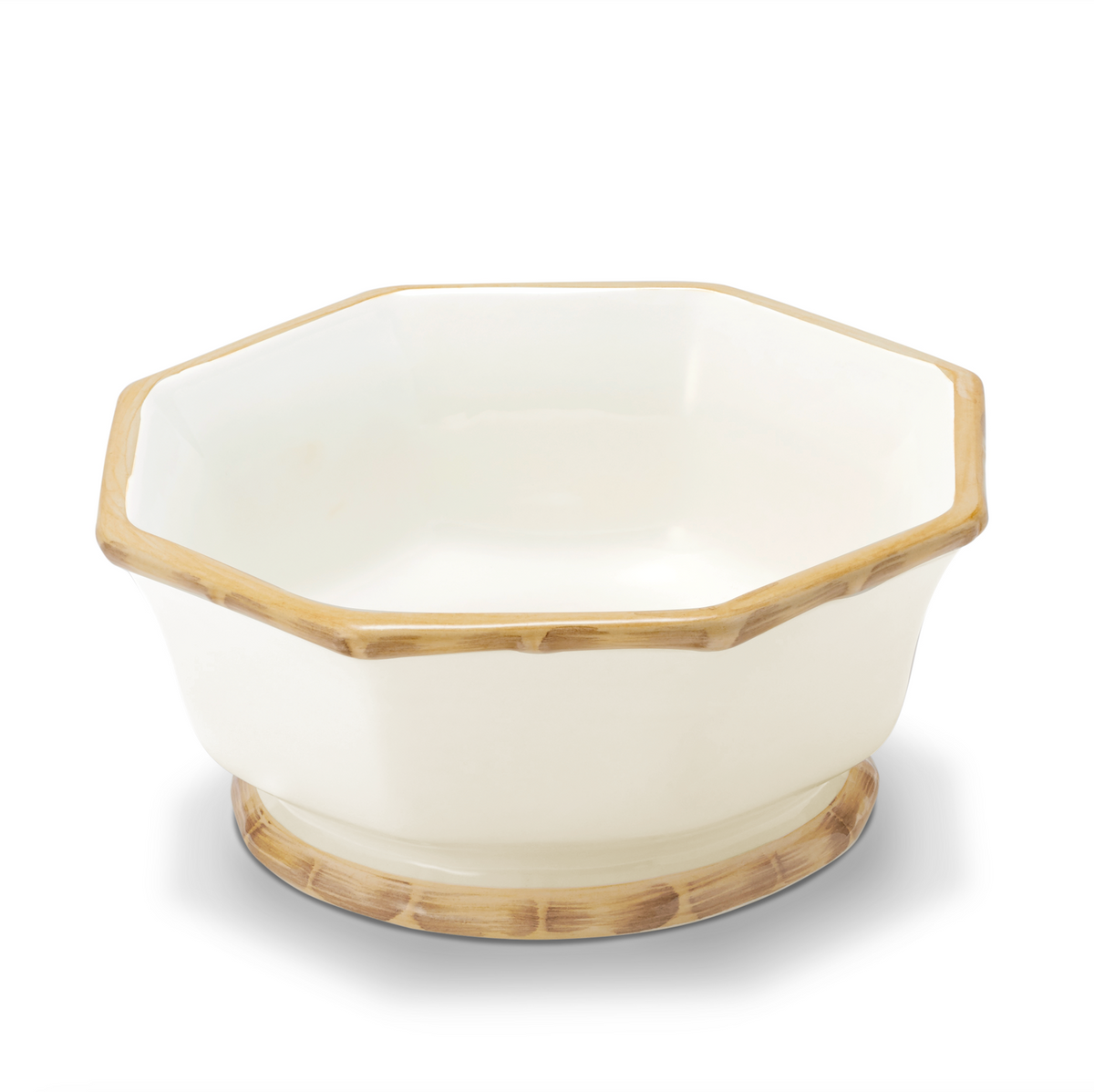Front view of Caleen Bowl showcasing geometric shape with hand-painted bamboo rim and base on a white background