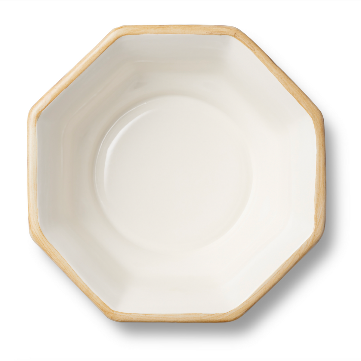 Top view of Caleen Bowl showcasing geometric shape and hand-painted bamboo rim on a white background
