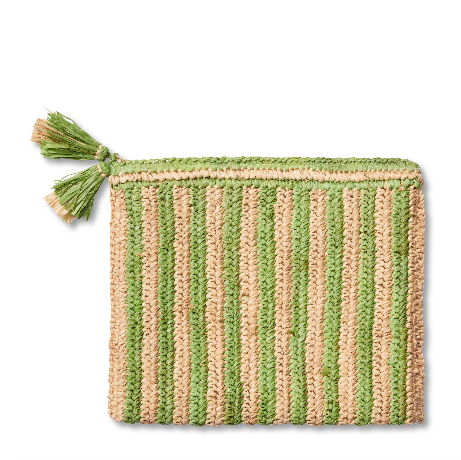 Large Striped Raffia Zip-Pouch in Green