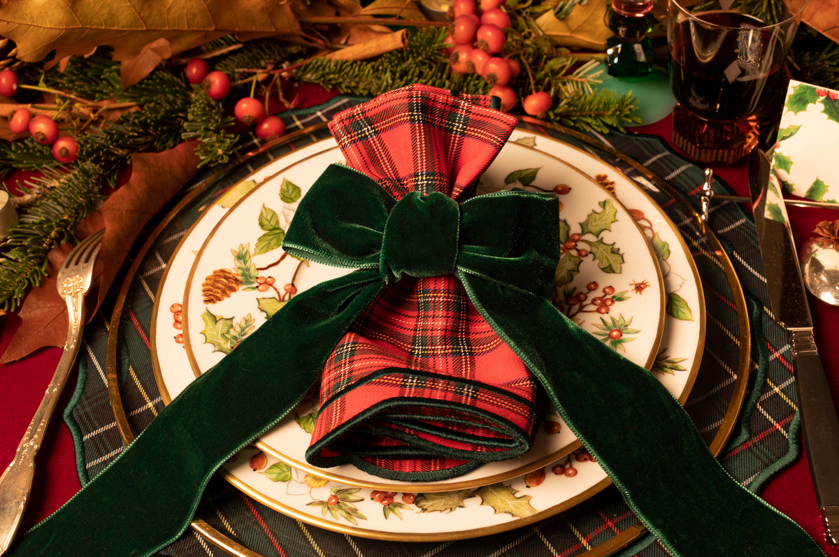 Christmas Tree Napkin and Tartan Vidro Placemat, Set of 2