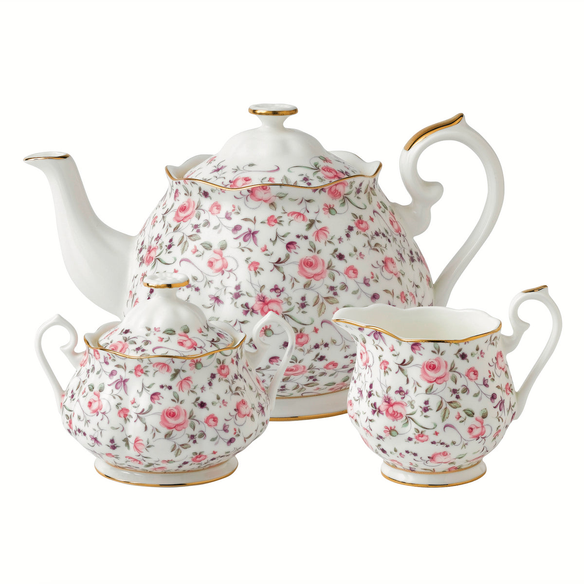 Rose Confetti Teapot, Sugar, Cream, 3 Piece Set