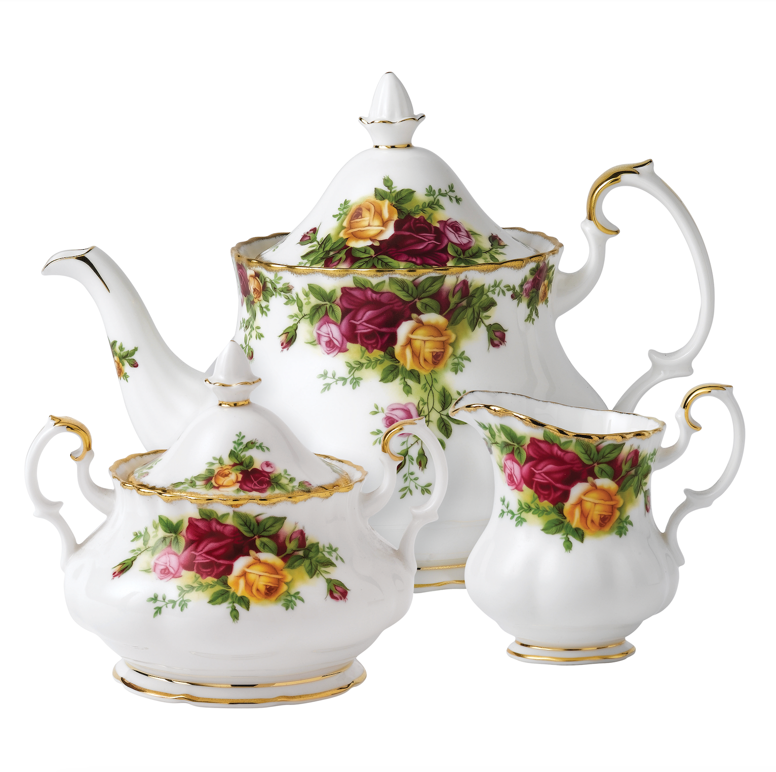 Old Country Roses Teapot, Sugar, Creamer, 3 Piece Set