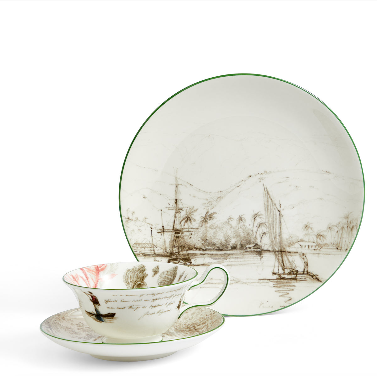 Darwin Voyage of the Beagle Tahiti Teacup Saucer Plate, Set of 3