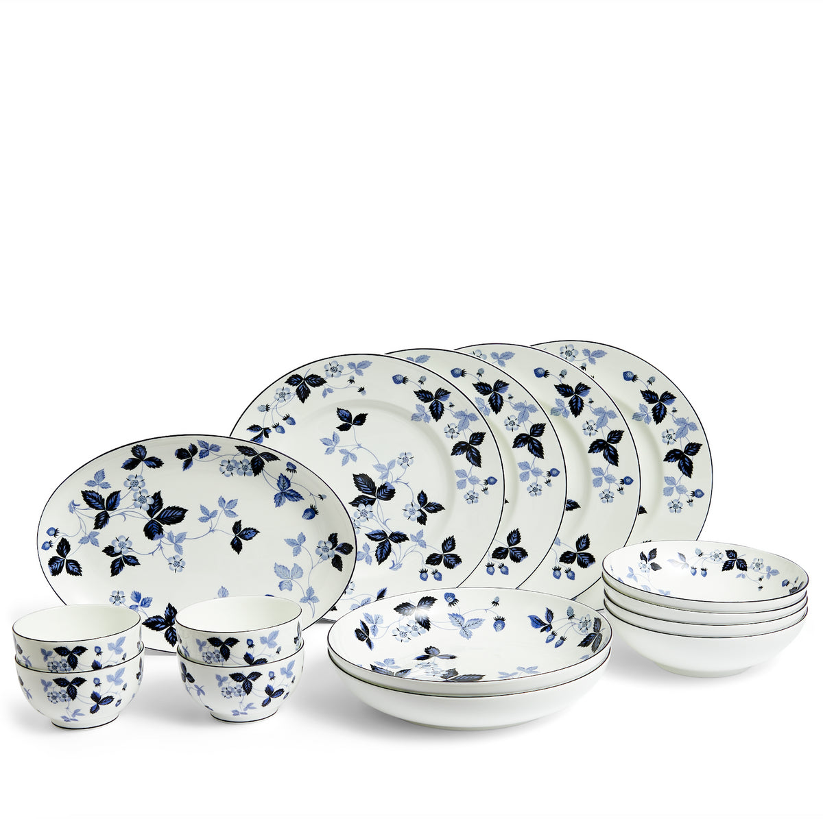 Wild Strawberry Inky Blue Dinnerware, Set of 15